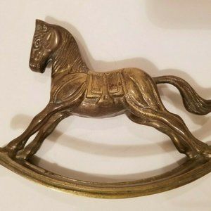 Vintage Heavy Aged Solid Brass Rocking Horse Sculpture Figurine 4.5" H x 6" W